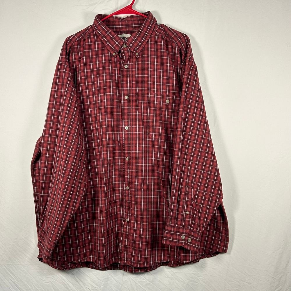 Wrangler Rugged Wear Shirt Mens 3X Burgundy Plaid Button Down Long Sleeve